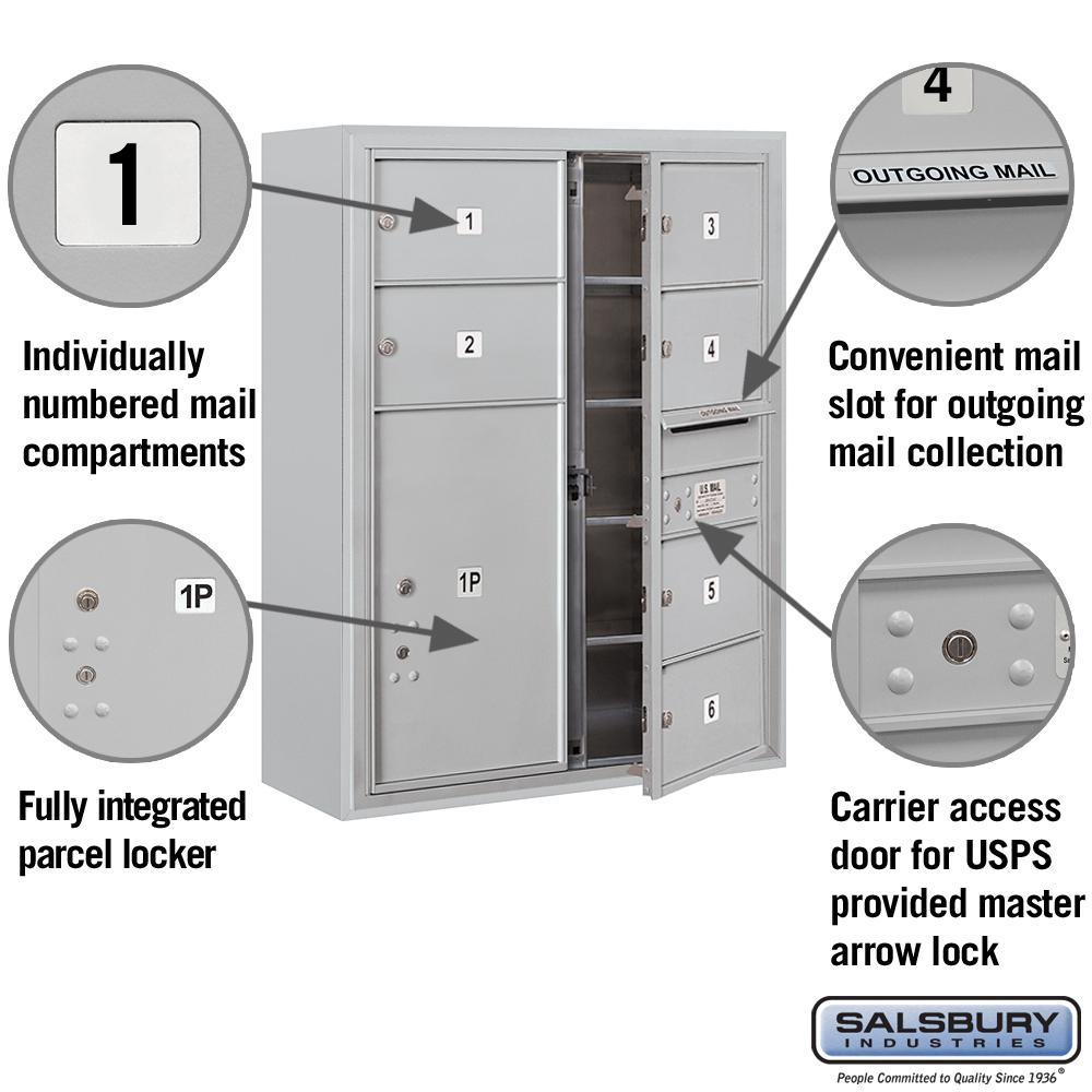 3800 Horizontal Series 6-Compartment with 1-Parcel Locker Surface Mount Mailbox - Super Arbor