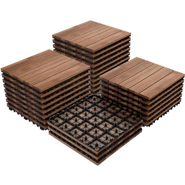Topeakmart 12''x12''Interlocking Wood Flooring Tiles Indoor & Outdoor for Patio Garden Deck Poolside Pack of 27 Natural Wood