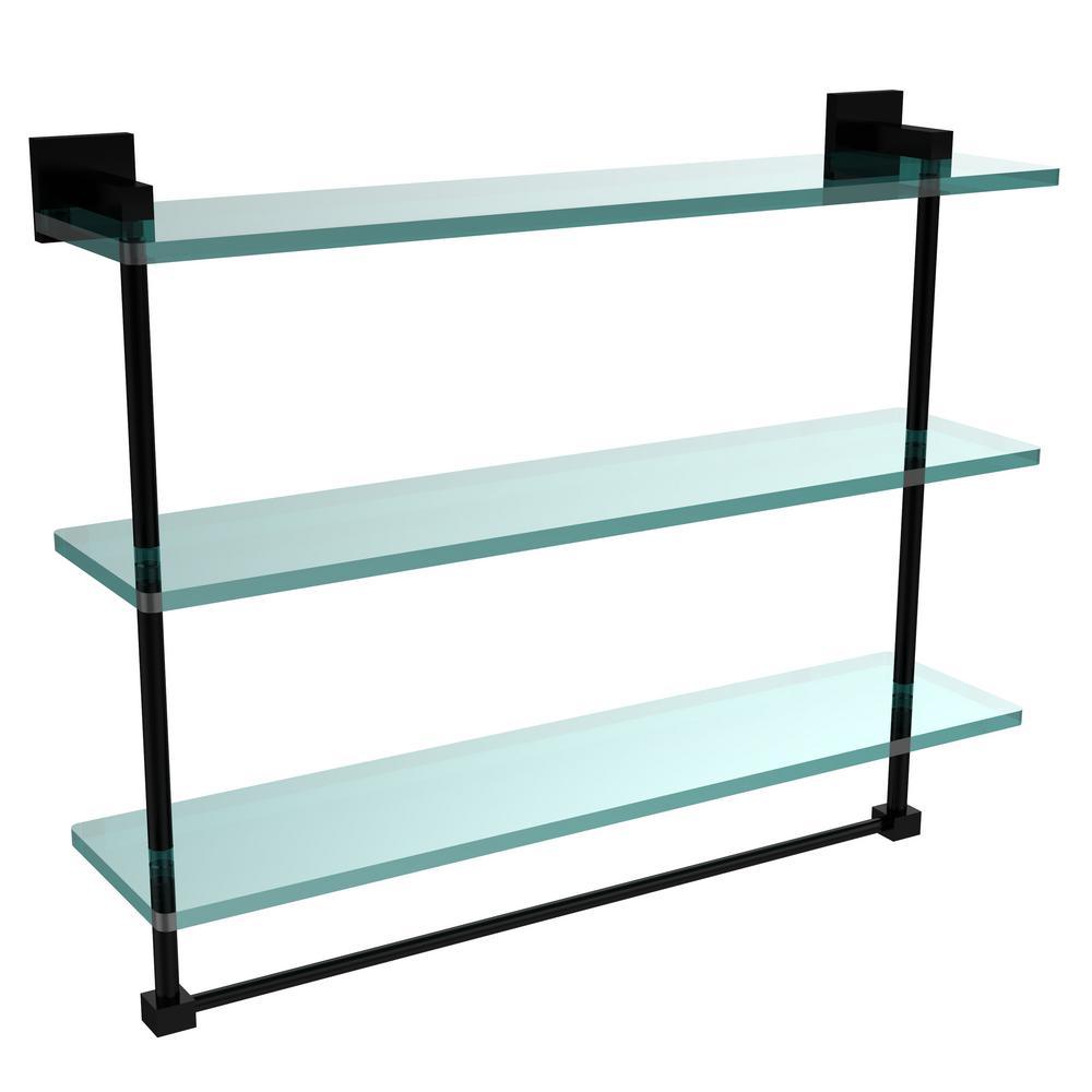 Montero 16 in. L  x 18 in. H  x 6-1/4 in. W 3-Tier Clear Glass Bathroom Shelf with Towel Bar in Satin Chrome - Super Arbor