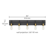Tae 36 in. W 5-Light Black Industrial Metal Bathroom Vanity Light with Aged Brass Socket Cups and Black Cords