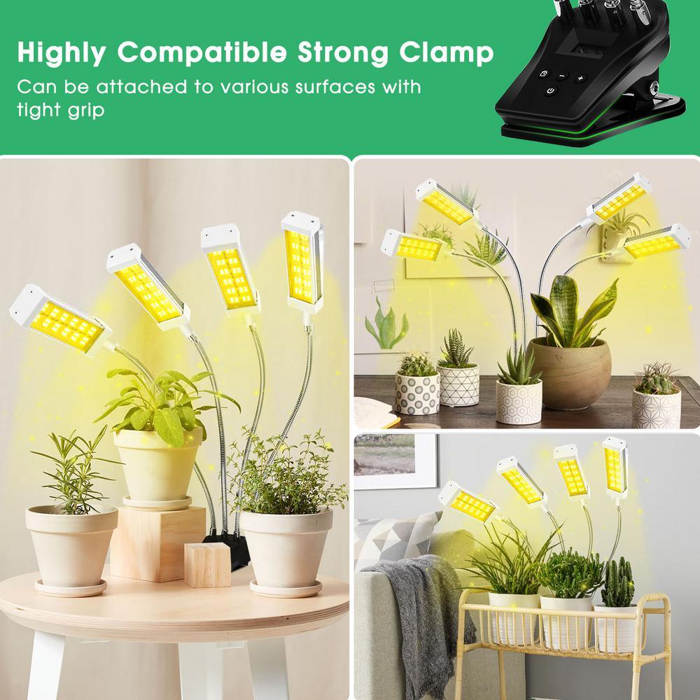 4-Light 96-Watt Full Spectrum LED Grow Light with Adjustable Gooseneck and Desk Clip - Super Arbor