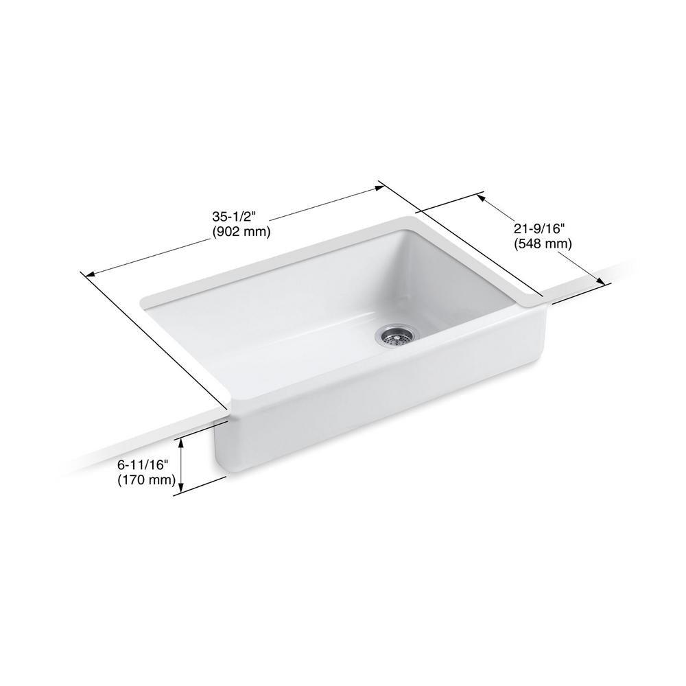 Whitehaven Farmhouse Apron Front Self-Trimming Cast Iron 36 in. Single Bowl Kitchen Sink in White - Super Arbor