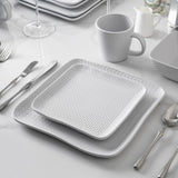Stone Lain 32 Piece Stoneware Square Weave Dinnerware Set, Service for 8, White