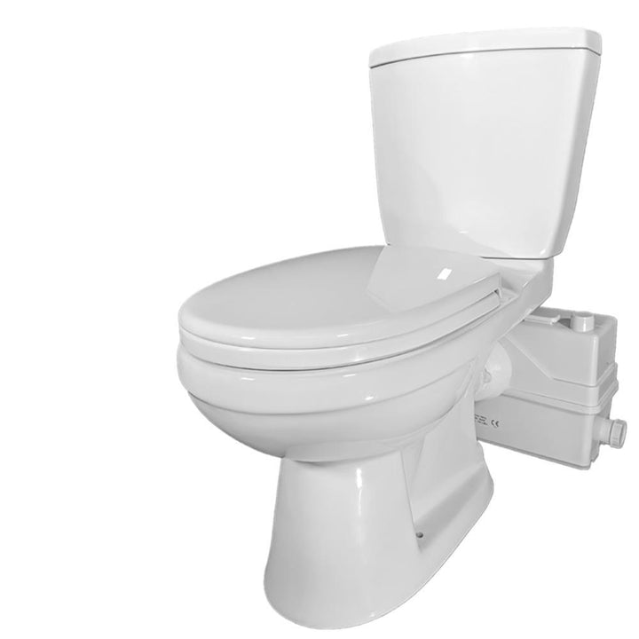 Compact Rear Outlet 2-Piece Macerating Toilet 1.28 GPF Elongated Dual Top Flush White Includes Seat and 1HP Pump - Super Arbor