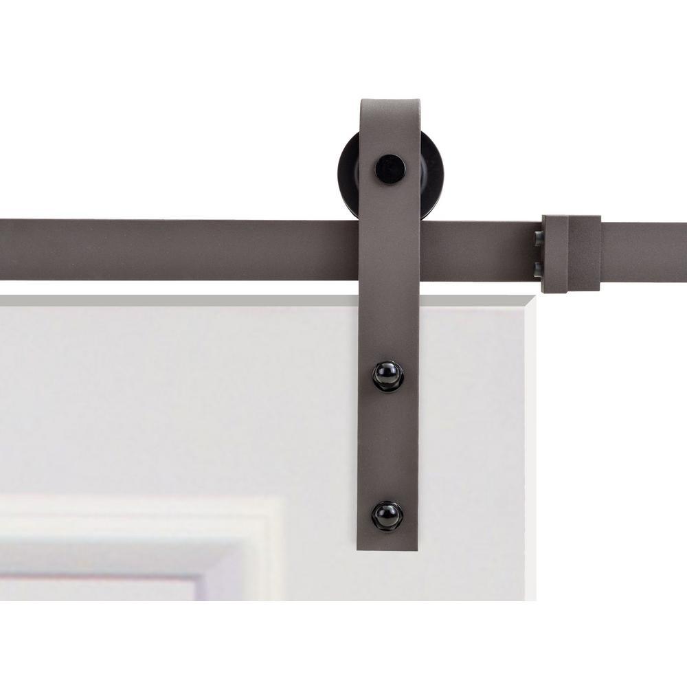 Classic Bent Strap Door Track Hardware and 36 in. White Primed MDF Raised 2 Panel Interior Sliding Barn Door - Super Arbor