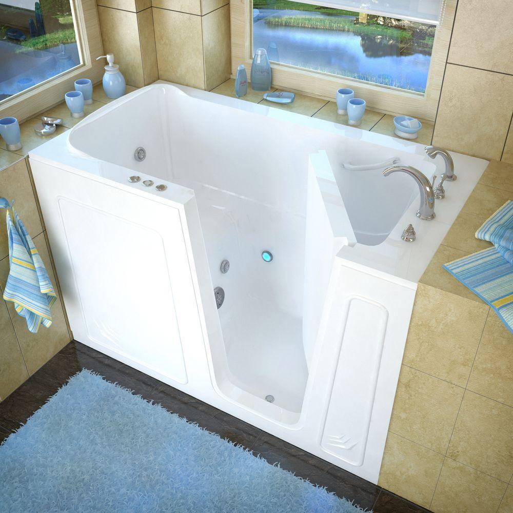 Rampart 5 ft. Walk-in Whirlpool Bathtub with 4 in. Tile Easy Up Adhesive Wall Surround in White - Super Arbor