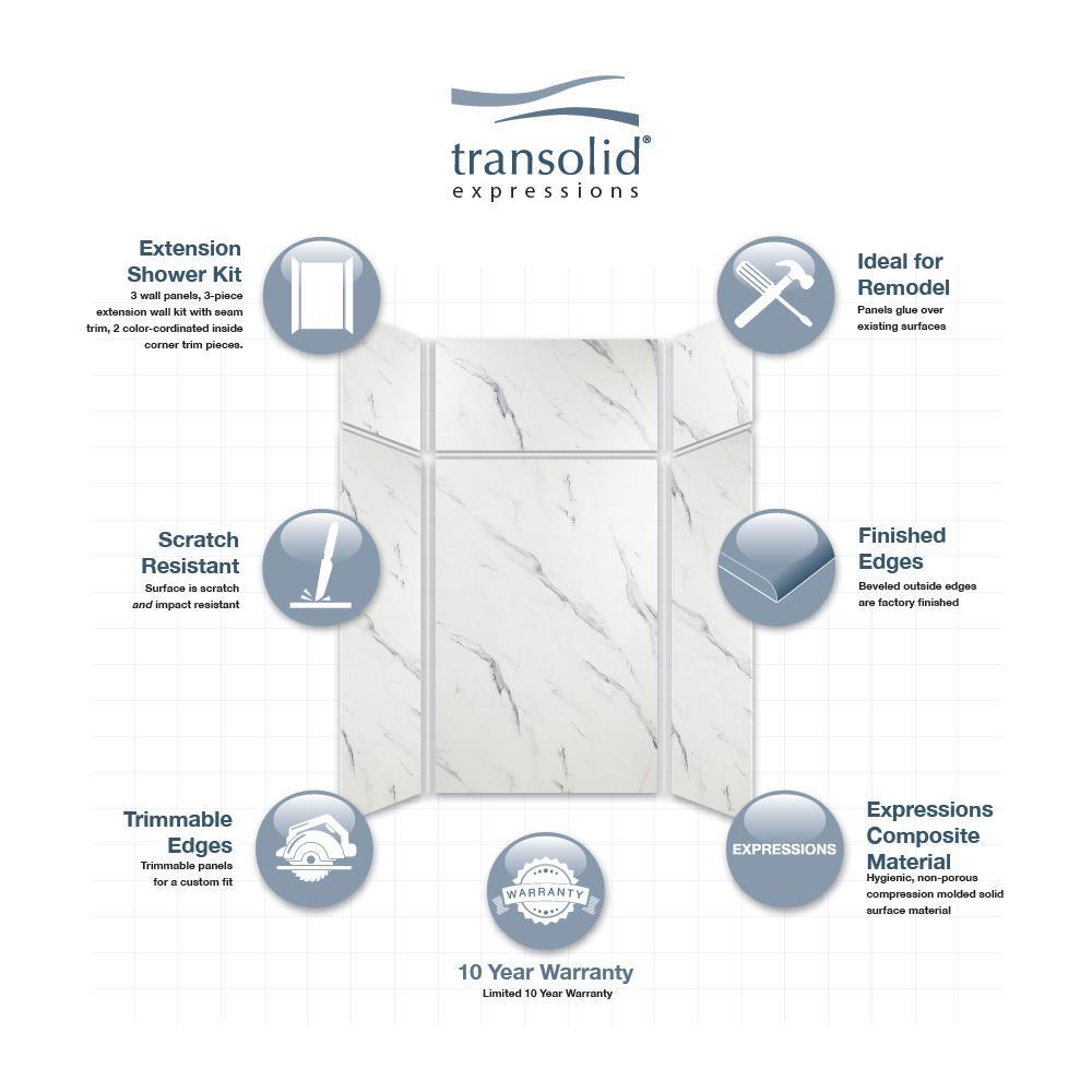 Expressions 48 in. x 48 in. x 96 in. 4-Piece Easy Up Adhesive Alcove Shower Wall Surround in Bianca - Super Arbor