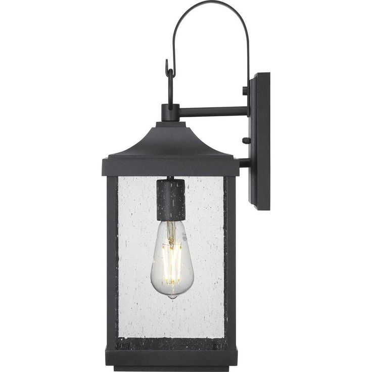 Park Court 1-Light 19 in. Textured Black Outdoor Wall Lantern with Clear Seeded Glass