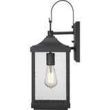 Park Court 1-Light 19 in. Textured Black Outdoor Wall Lantern with Clear Seeded Glass