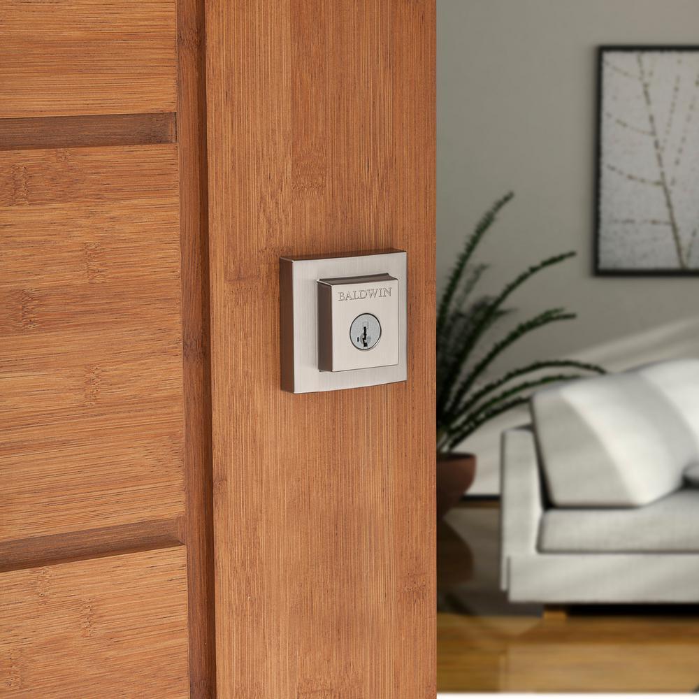 Prestige Spyglass Satin Nickel Square Single Cylinder Deadbolt Featuring SmartKey Security - Super Arbor