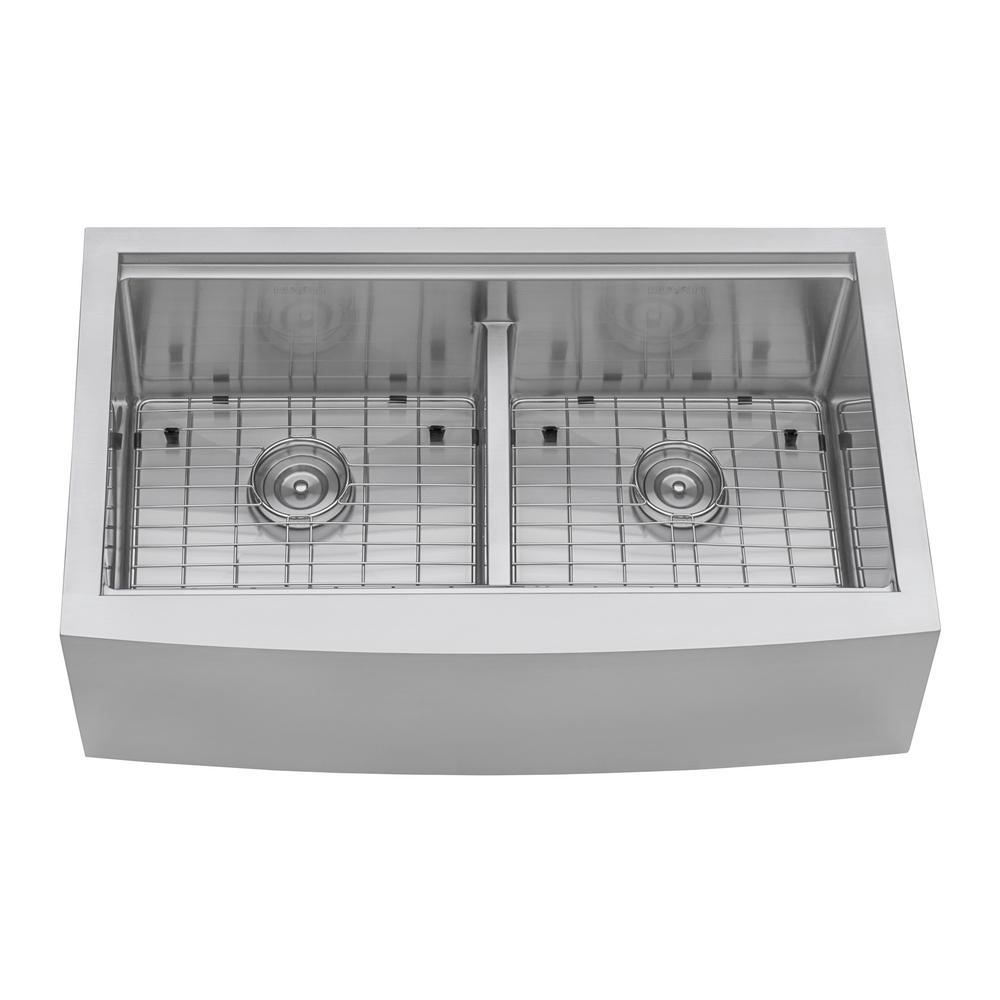 Apron-Front Stainless Steel 36 in. 16-Gauge Workstation 50/50 Double Bowl Farmhouse Kitchen Sink - Super Arbor