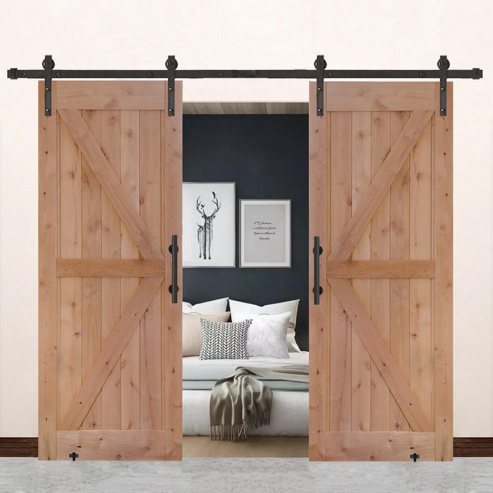 60 in. x 84 in. Assembled Bi-Parting Rustic Unfinished Hardwood Interior Sliding Barn Door Slab with Hardware Kit - Super Arbor