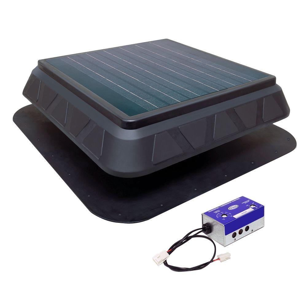 750 CFM Black Resin Solar Powered Attic Fan with Adjustable Thermostat - Super Arbor