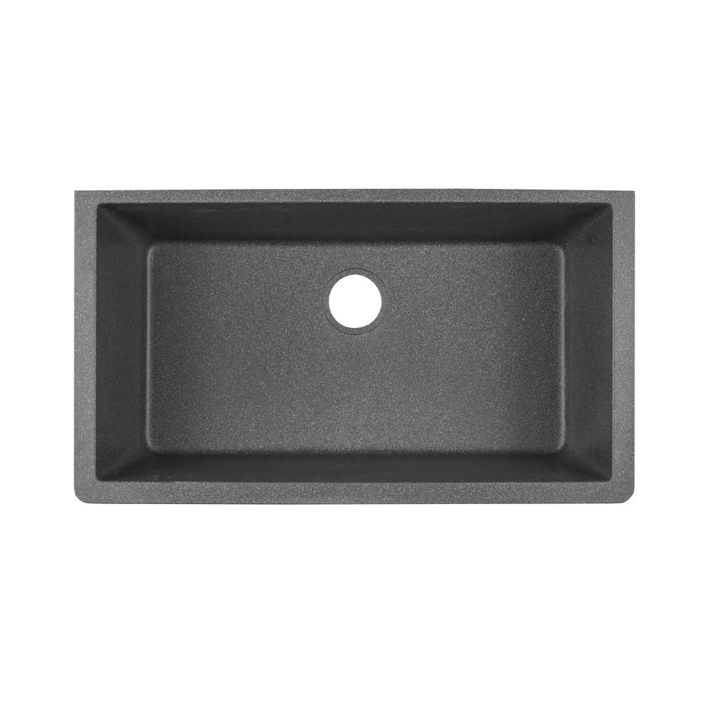 Quartz Classic Undermount Composite 33 in. Single Bowl Kitchen Sink in Black - Super Arbor