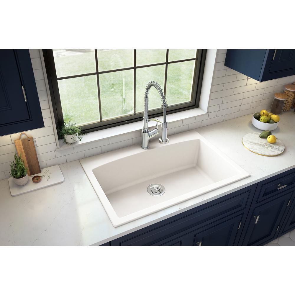 Drop-In Quartz Composite 33 in. 1-Hole Single Bowl Kitchen Sink in Black - Super Arbor