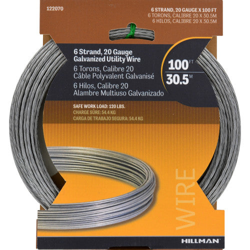 Hillman 6-Strand 20-Gauge Galvanized Steel Utility Wire, 100 ft