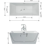 67 in. Acrylic Center Drain Rectangle Flat Bottom Freestanding Bathtub in White - Super Arbor