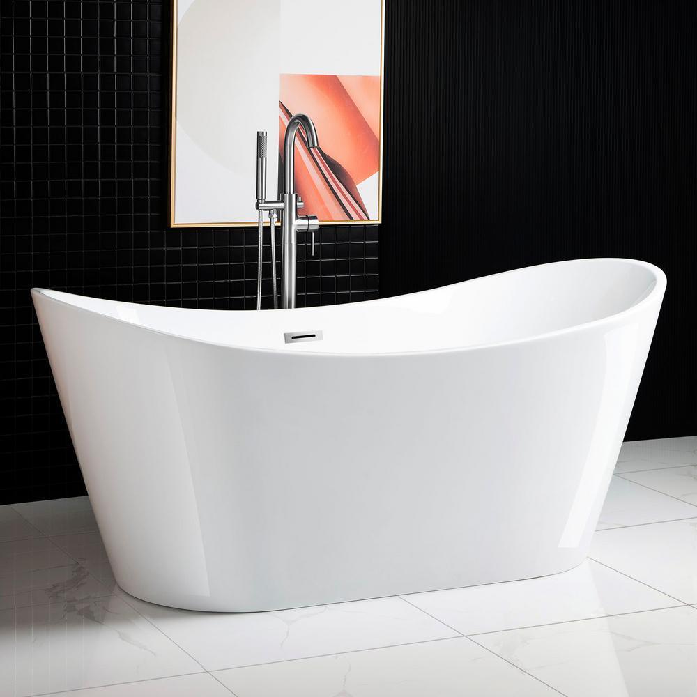 Ravella 67 in. Acrylic Flat Bottom Double Slipper Soaking Bathtub with Chrome Drain and Overflow Included in White - Super Arbor