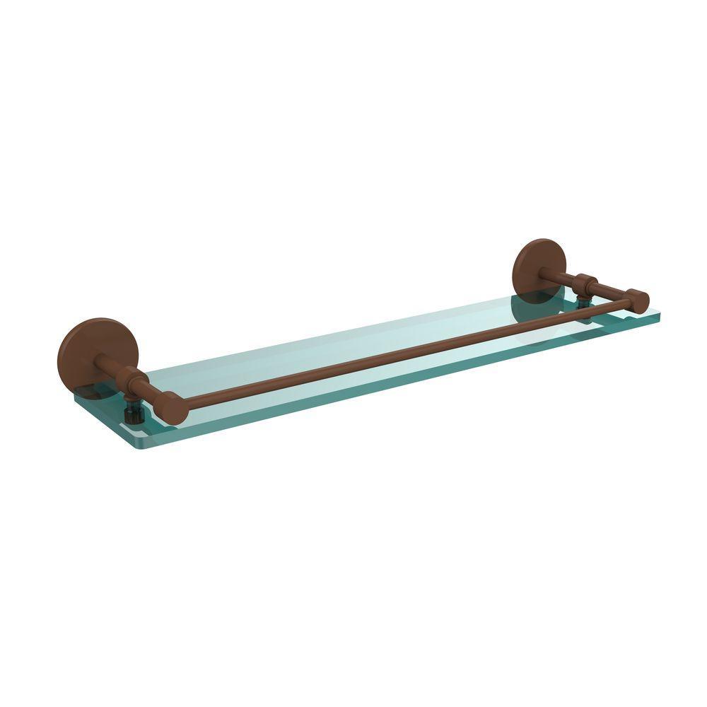 22 in. L  x 3 in. H  x 5 in. W Clear Glass Bathroom Shelf with Gallery Rail in Satin Nickel - Super Arbor