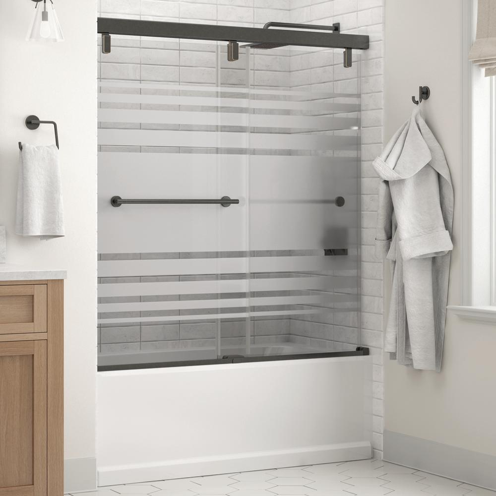 Everly 60 in. x 59-1/4 in. Mod Semi-Frameless Sliding Bathtub Door in Bronze and 1/4 in. (6mm) Clear Glass - Super Arbor