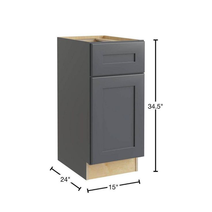 Home Decorators Collection Newport 15 in. W x 24 in. D x 34.5 in. H Assembled Plywood Base Kitchen Cabinet in Deep Onyx with Soft Close RH