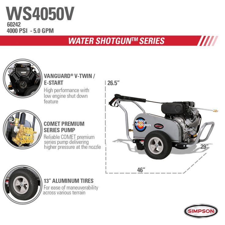 Simpson SIMPSON Water Shotgun WS4050V 4000 PSI at 5.0 GPM VANGUARD V-Twin Belt Drive Cold Water Pressure Washer