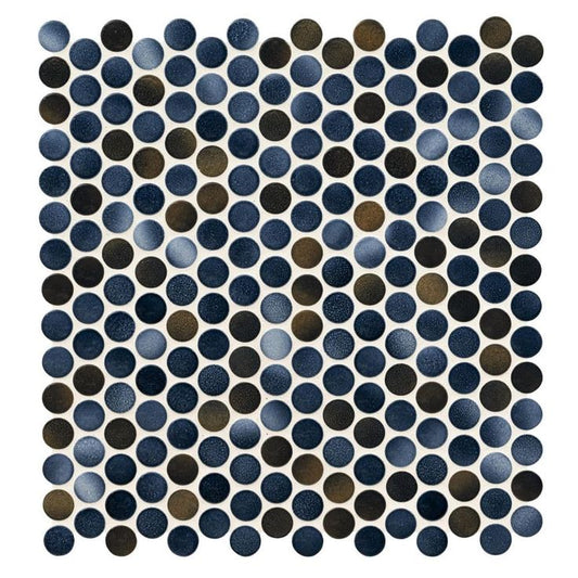 MSI Penny Round Azul 11.3 in. x 12.2 in. x 6mm Glossy Porcelain Mesh-Mounted Mosaic Tile (14.4 sq. ft. / case)