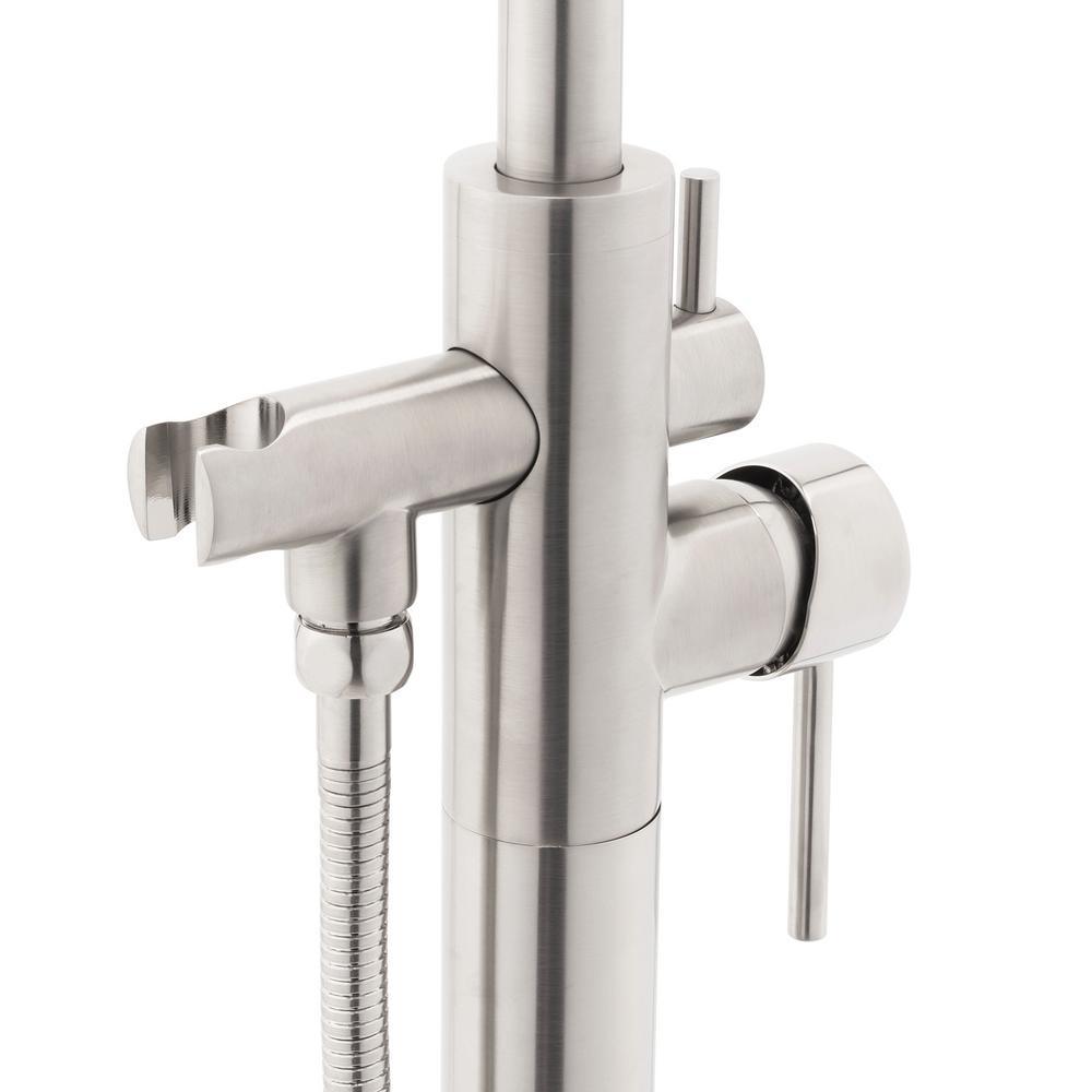 1-Handle Freestanding Floor Mount Tub Faucet Bathtub Filler with Hand Shower in Brush Nickel - Super Arbor