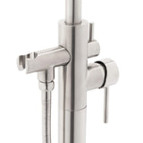 1-Handle Freestanding Floor Mount Tub Faucet Bathtub Filler with Hand Shower in Brush Nickel - Super Arbor