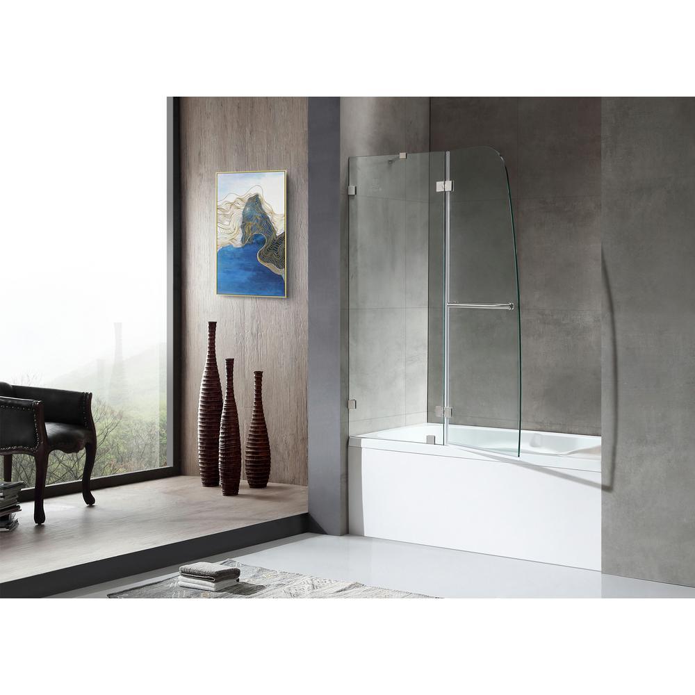 HERALD Series 48 in. x 58 in. Frameless Hinged Tub Door in Brushed Nickel with Towel Bar with Handle - Super Arbor