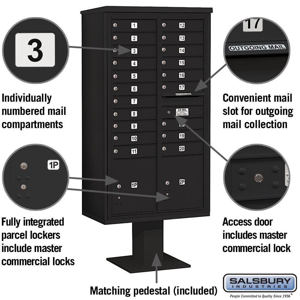 3400 Series Black Mount 4C Pedestal Mailbox with 20 MB1 Doors/2 PL - Super Arbor