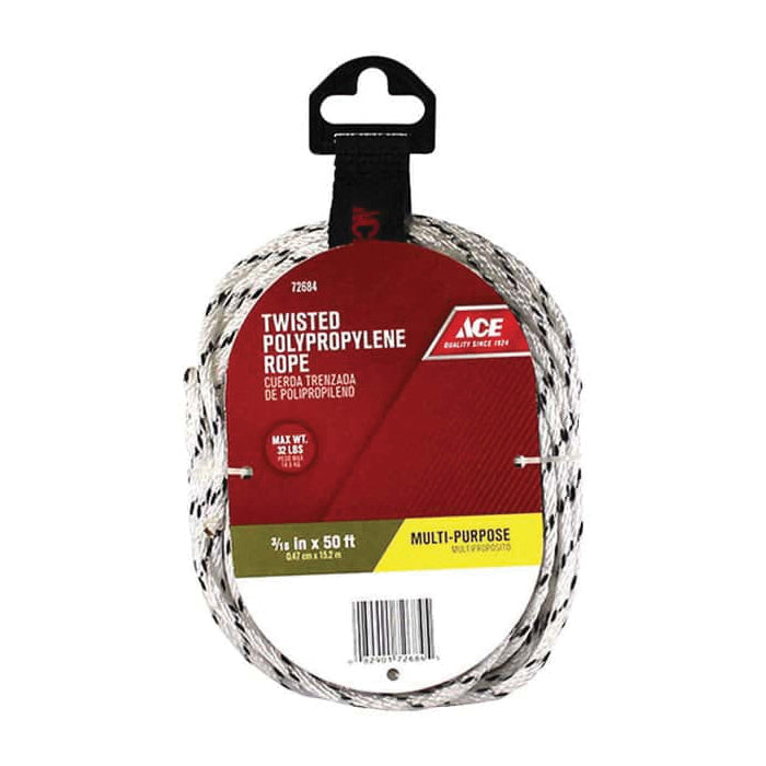 Ace 3/16 in. x 50 ft White Twisted Polypropylene Rope