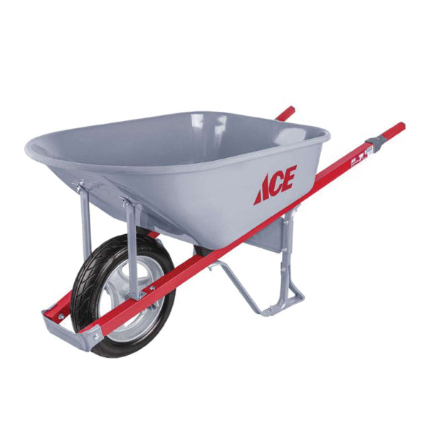 Ace Steel Contractor Wheelbarrow, 6 cu ft, Single Flat-Free Wheel