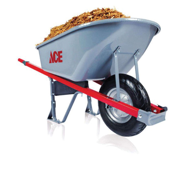 Ace Steel Contractor Wheelbarrow, 6 cu ft, Single Flat-Free Wheel