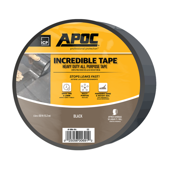 APOC Incredible Tape Heavy Duty All Purpose Tape & Sealant Black 4" x 50'