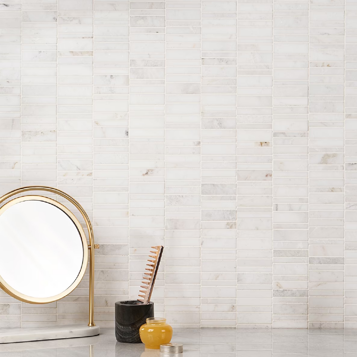 Alaska White Waterfall Polished Marble Mosaic Tile