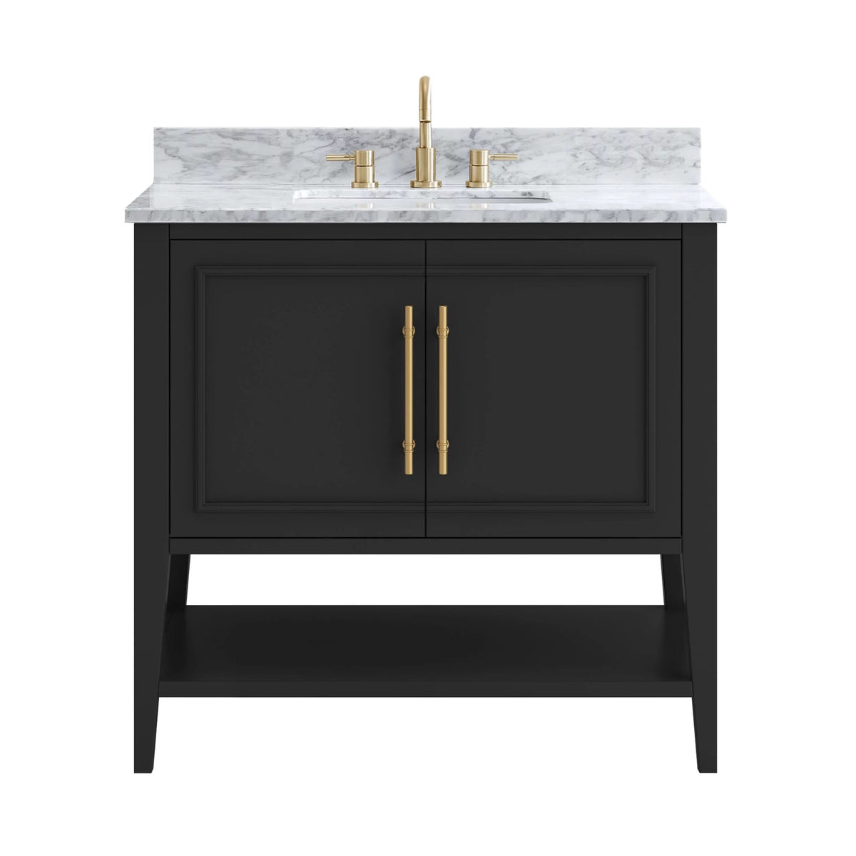 Arietta 37 in. Black Vanity with Carrara Marble Top