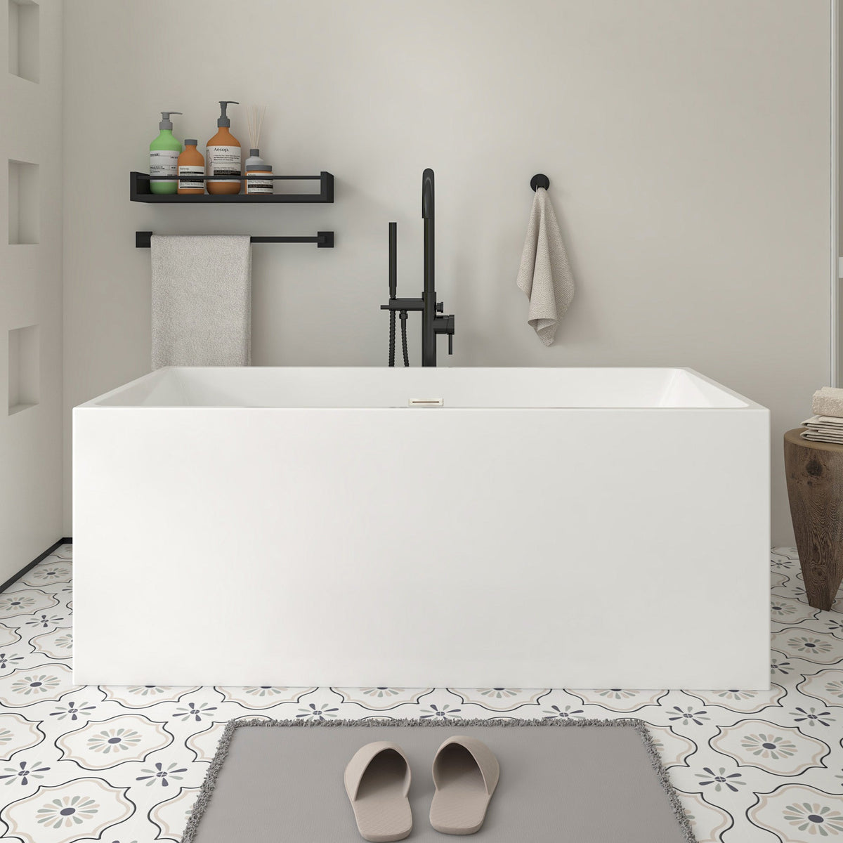 Vanity Art Talence 59 in. Acrylic Flatbottom Freestanding Bathtub in White/Polished Chrome