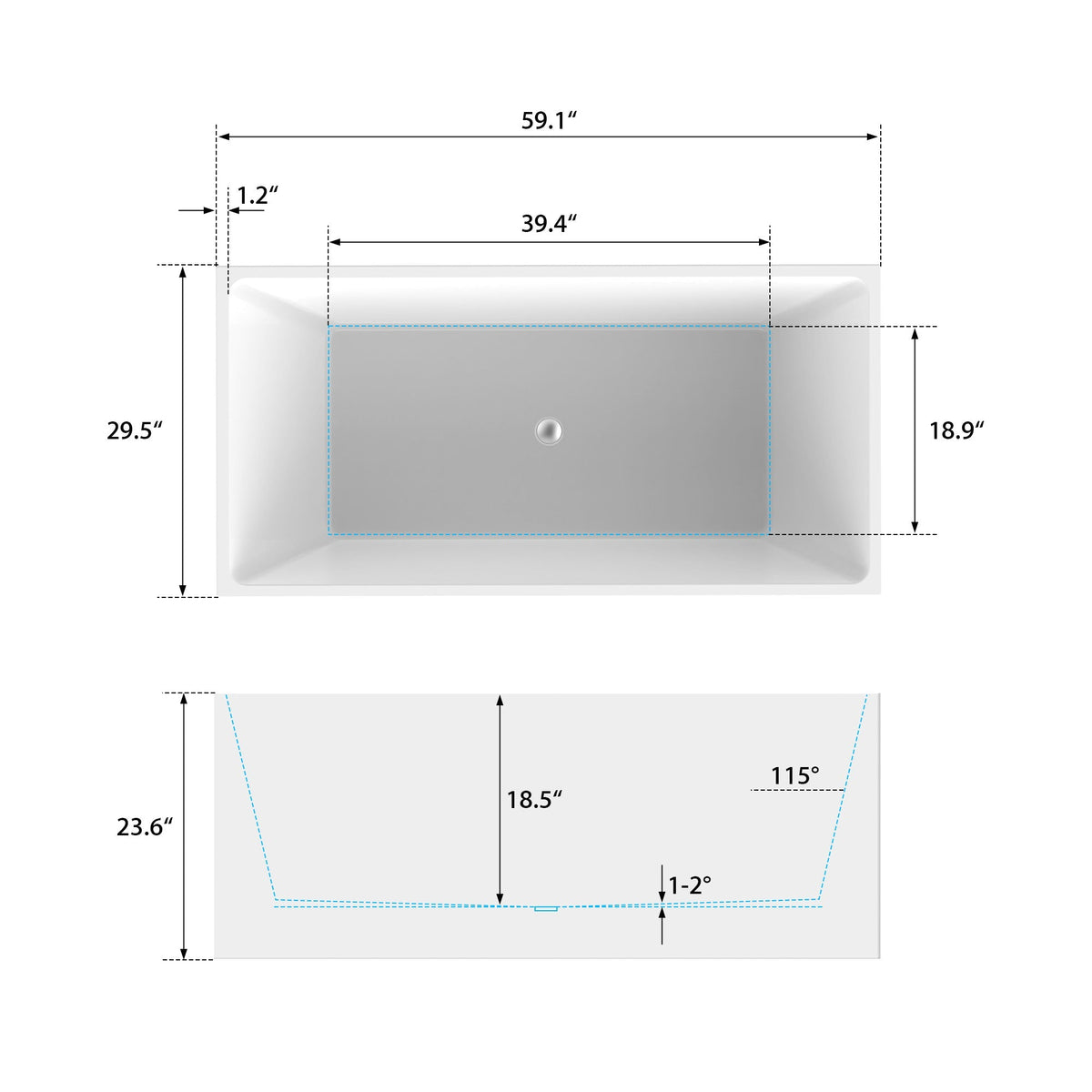 Vanity Art Talence 59 in. Acrylic Flatbottom Freestanding Bathtub in White/Titanium Gold