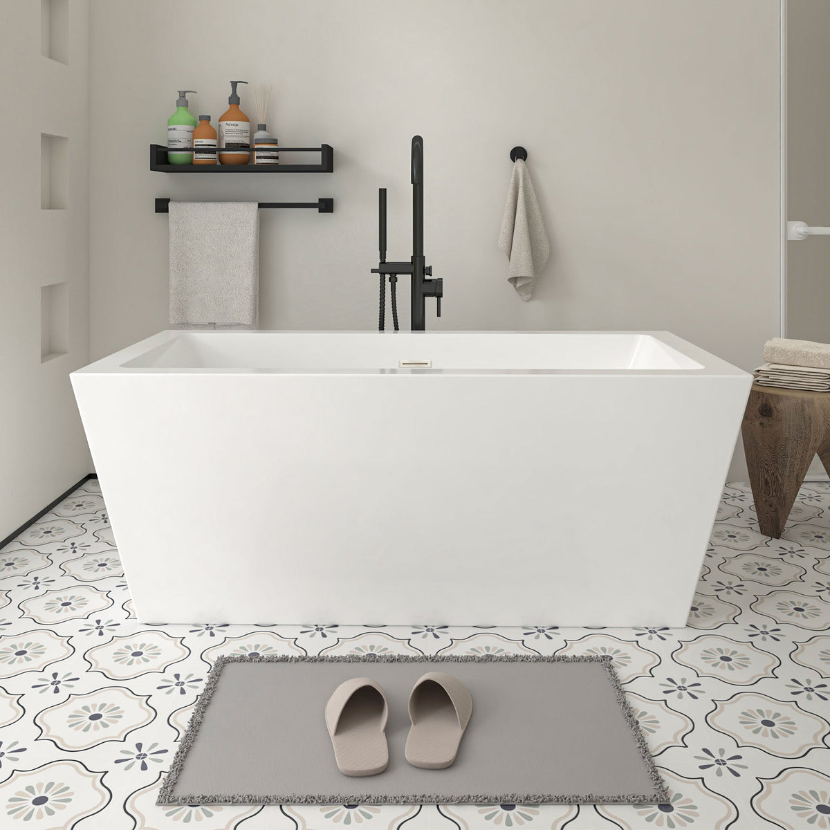 Vanity Art Tarbes 67 in. Acrylic Flatbottom Freestanding Bathtub in White/Matte Black