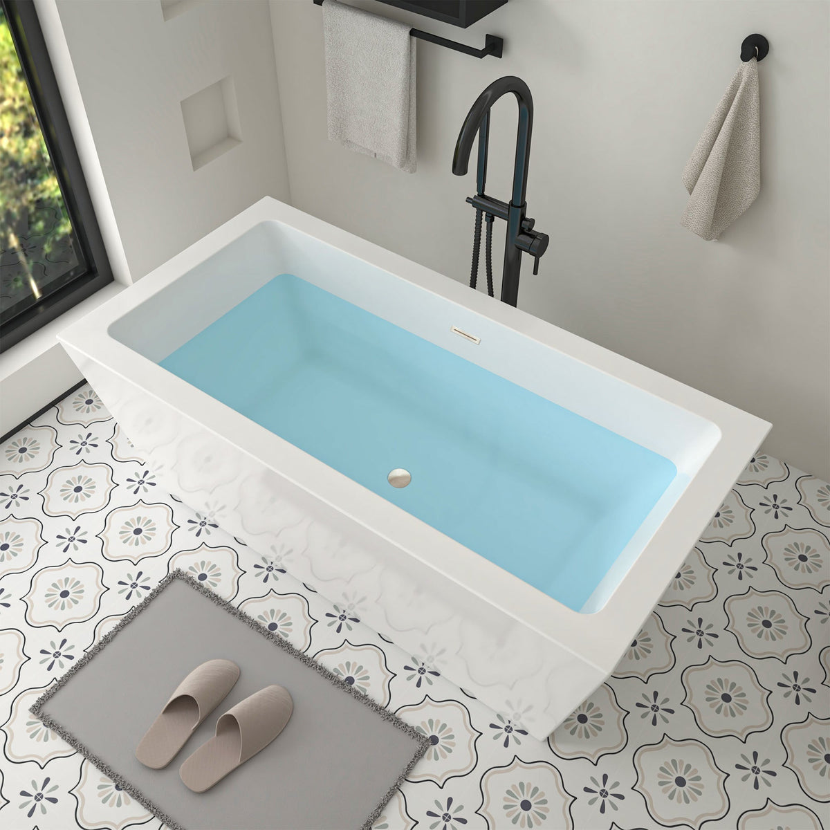 Vanity Art Tarbes 59 in. Acrylic Flatbottom Freestanding Bathtub in White/Oil Rubbed Bronze