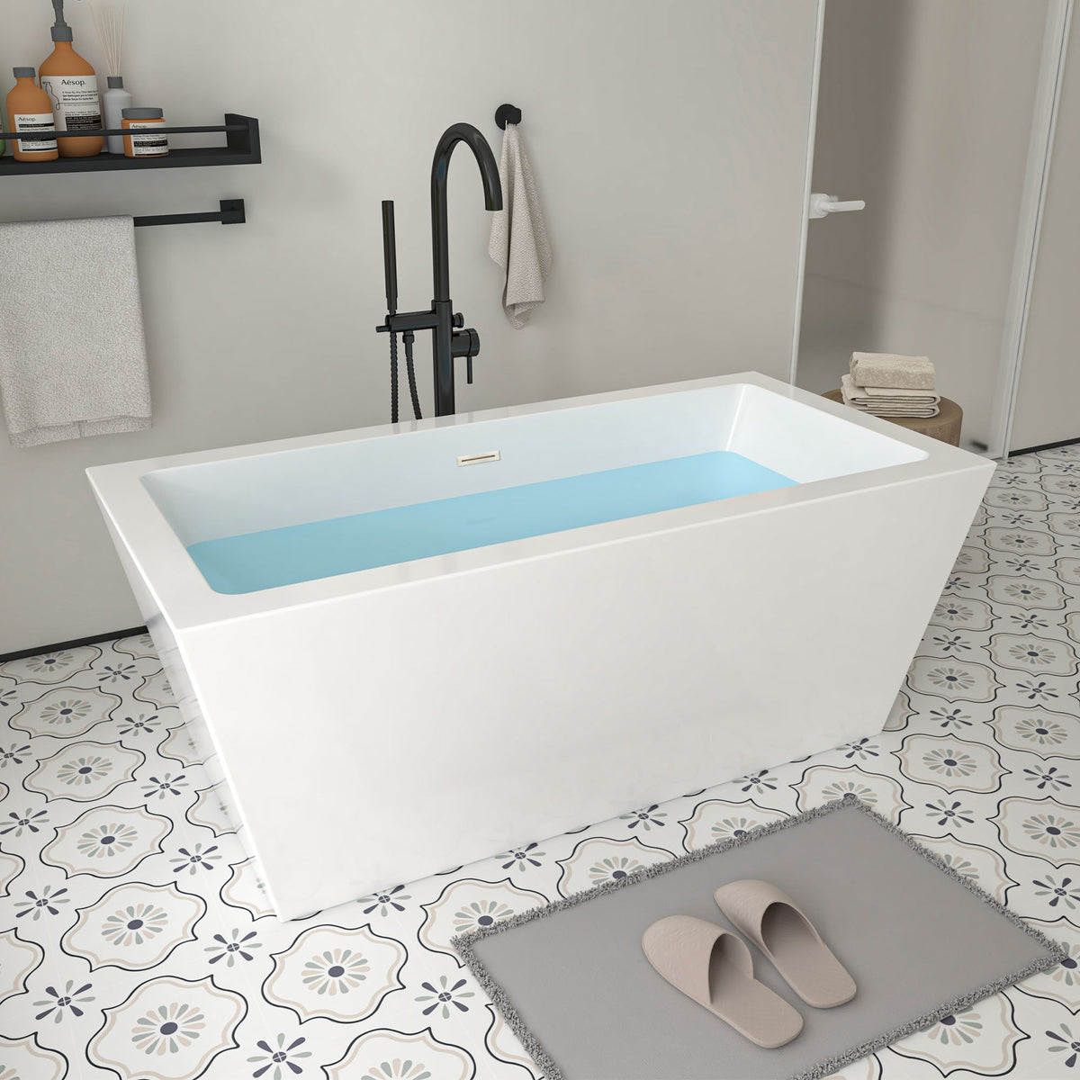 Vanity Art Tarbes 67 in. Acrylic Flatbottom Freestanding Bathtub in White/Matte Black