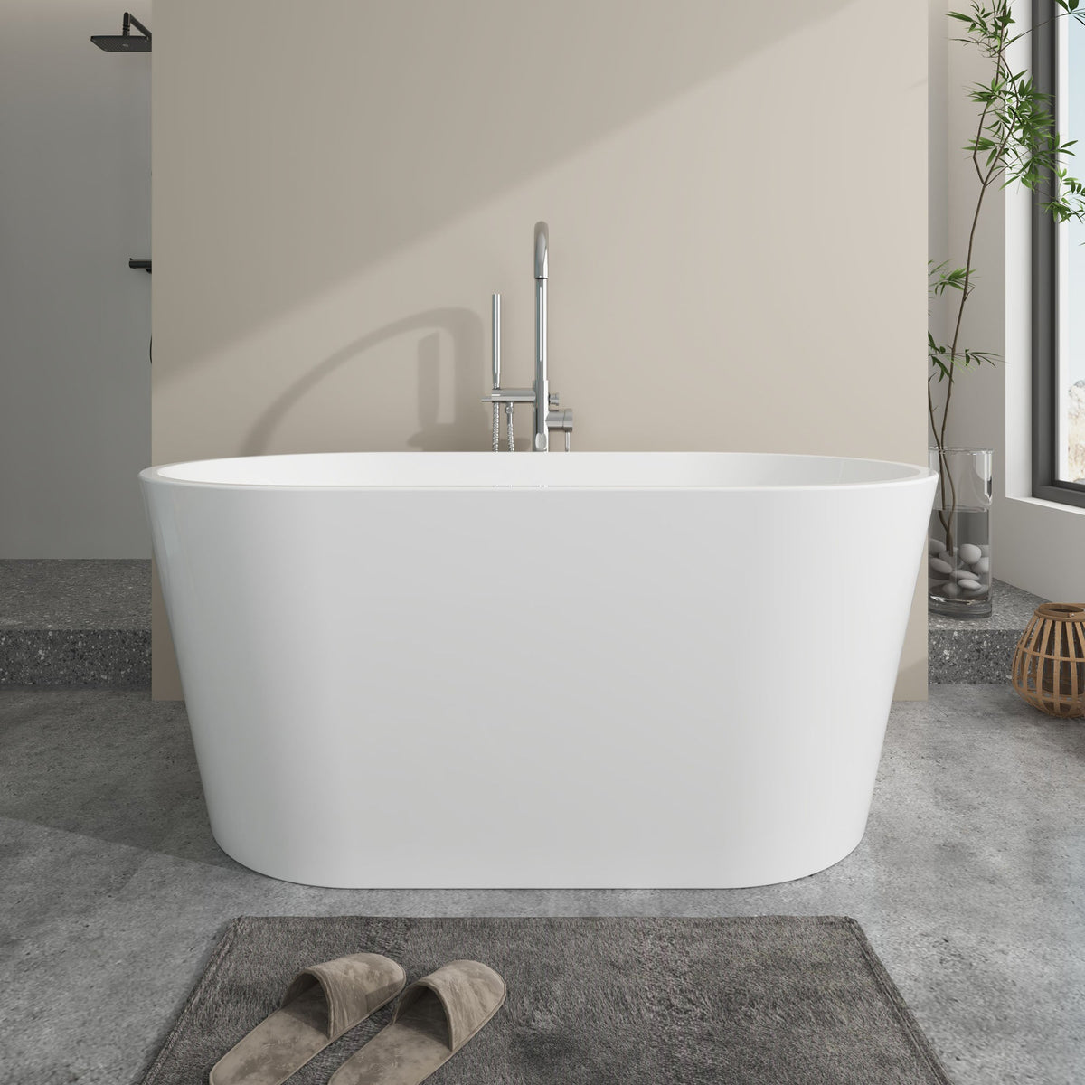 Vanity Art Bordeaux 67 in. Acrylic Flatbottom Freestanding Bathtub in White with Integrated Overflow