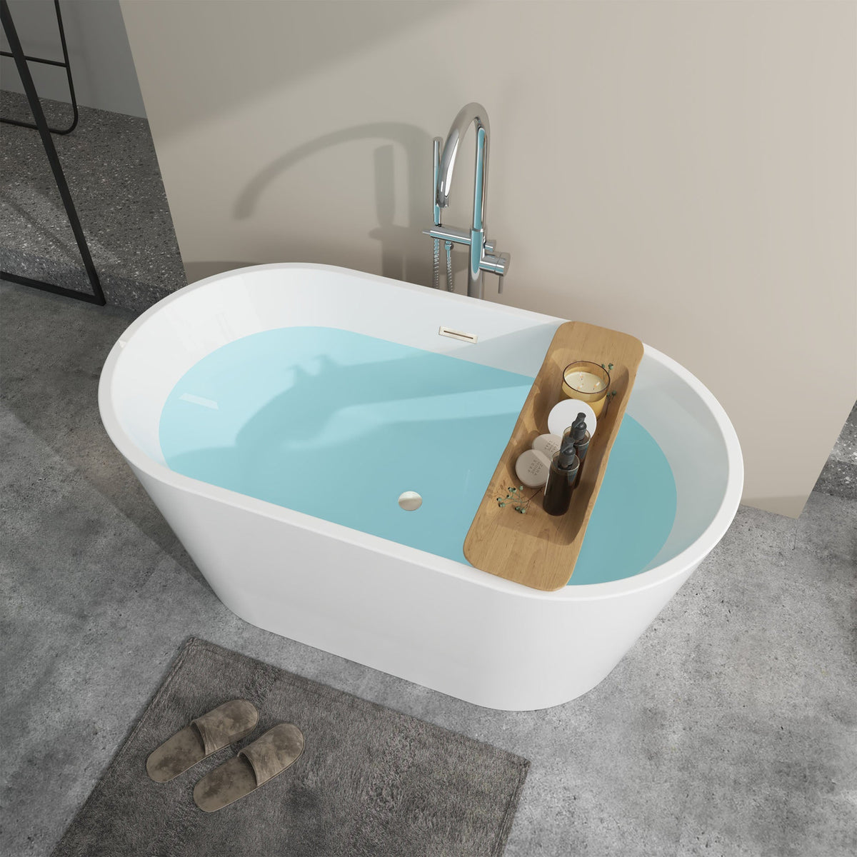 Vanity Art Bordeaux 67 in. Acrylic Flatbottom Freestanding Bathtub in White with Integrated Overflow
