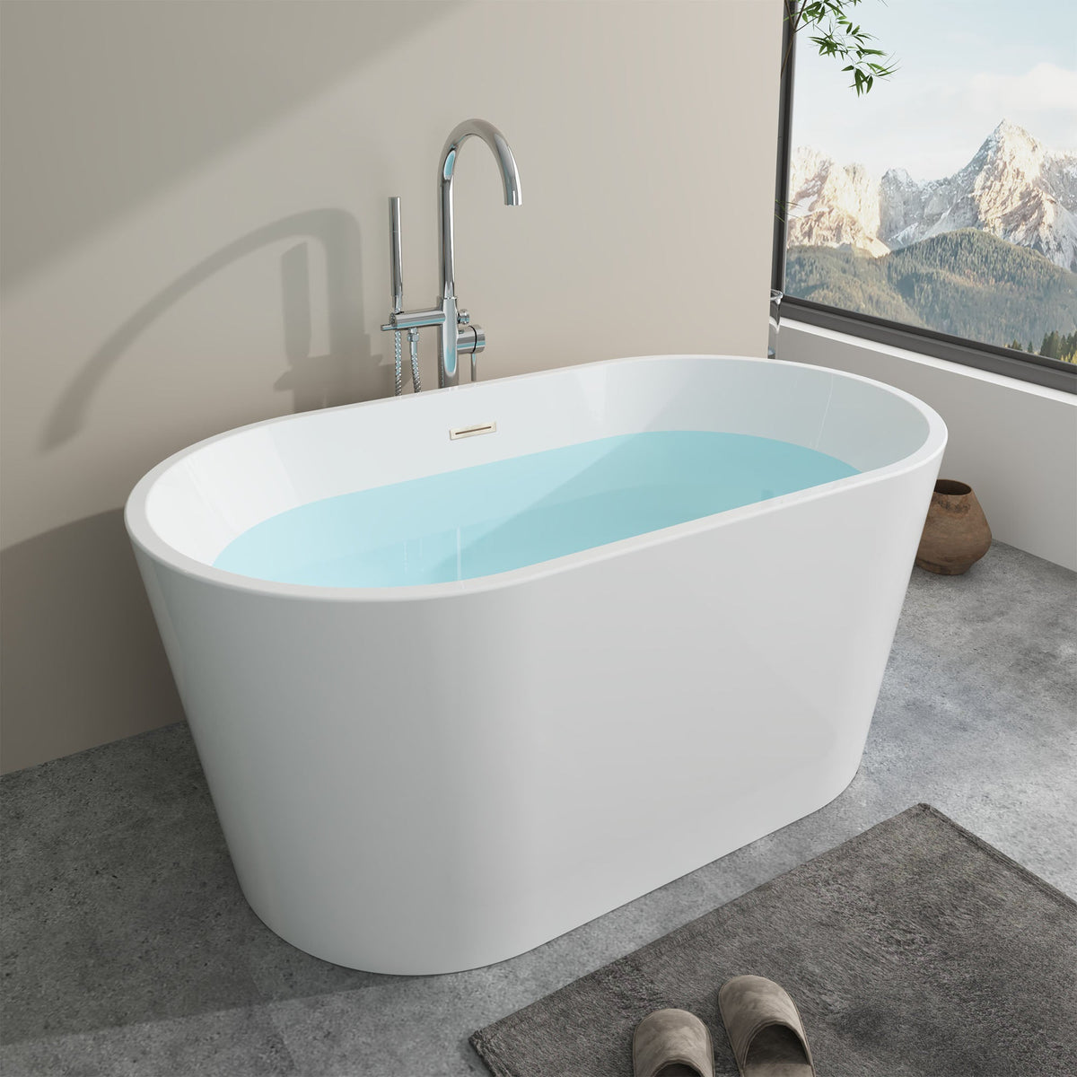Vanity Art Bordeaux 67 in. Acrylic Flatbottom Freestanding Bathtub in White with Integrated Overflow