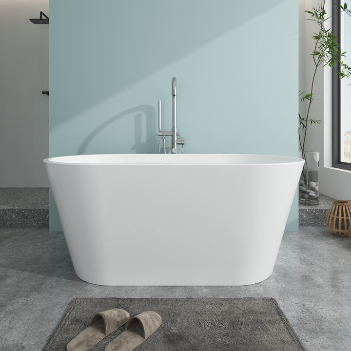 Vanity Art Domme 54 in. Acrylic Flatbottom Freestanding Non-Slip Bathtub in Pure White