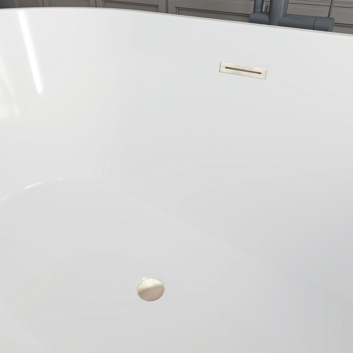 Vanity Art Domme 59 in. Acrylic Flatbottom Freestanding Non-Slip Bathtub in White/Titanium Gold