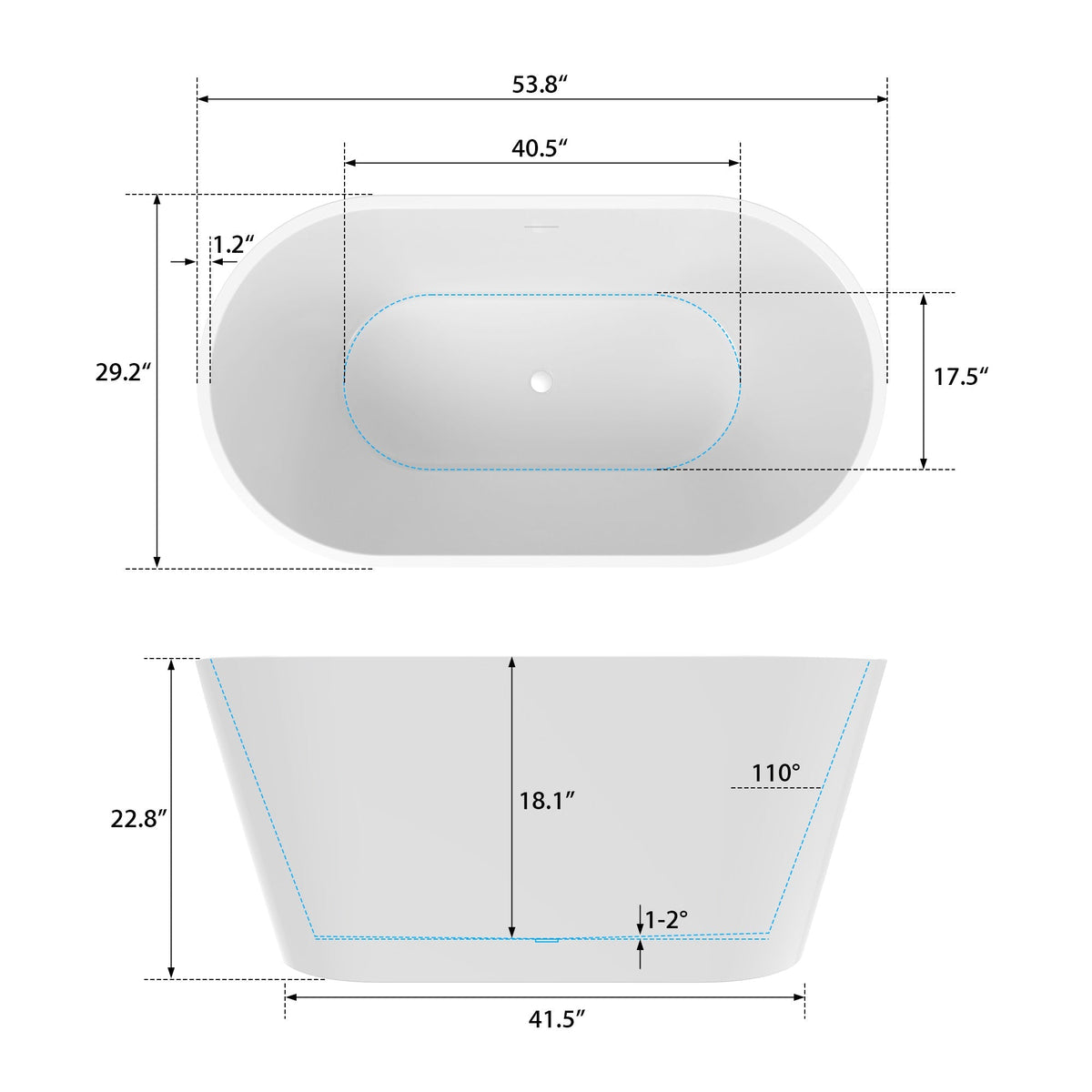 Vanity Art Domme 59 in. Acrylic Flatbottom Freestanding Non-Slip Bathtub in White with Integrated Overflow