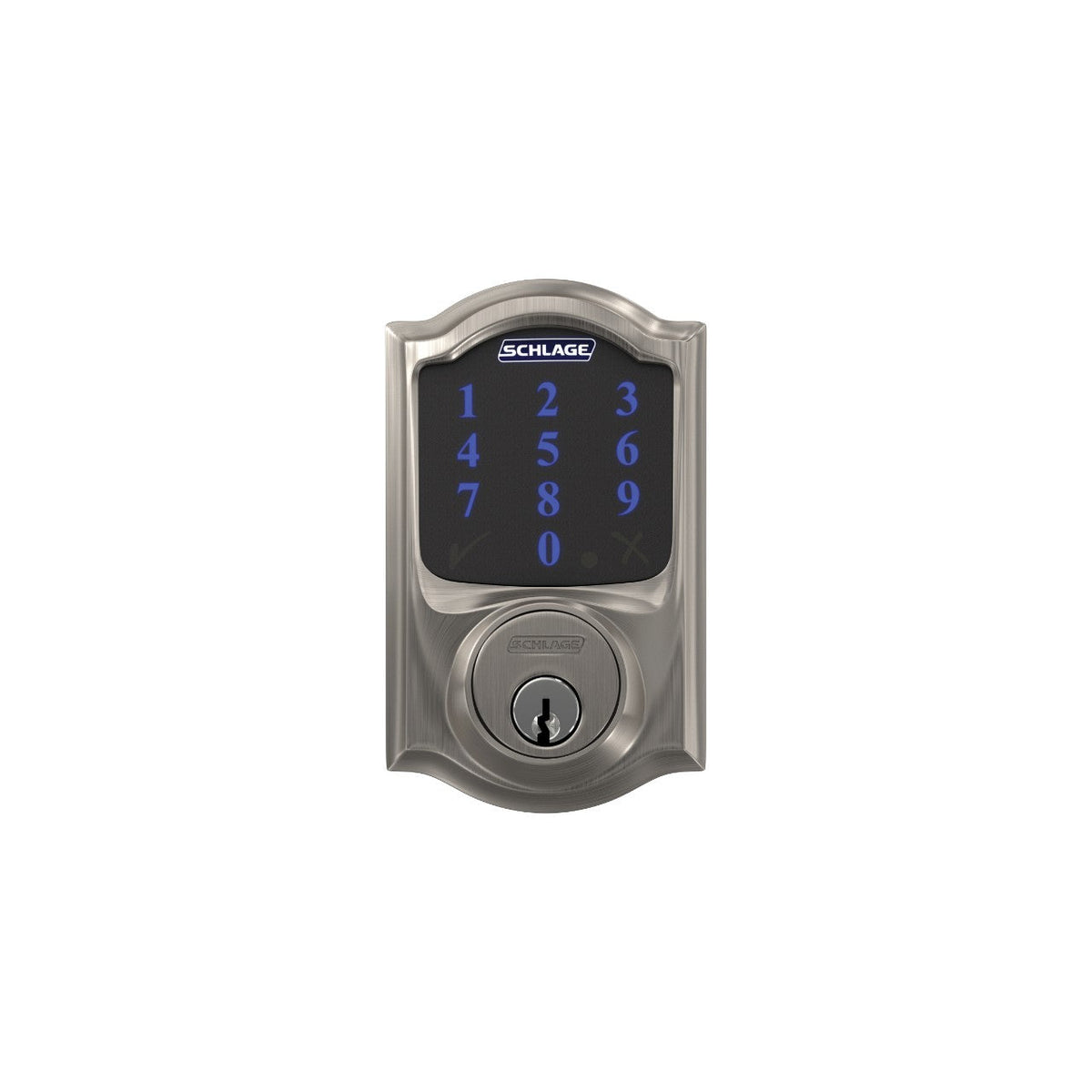 Camelot Connect Z-Wave Plus Smart Deadbolt in Satin Nickel with Alarm and Custom Alexandria Glass Knob Handleset