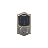 Camelot Connect Z-Wave Plus Smart Deadbolt in Satin Nickel with Alarm and Custom Alexandria Glass Knob Handleset